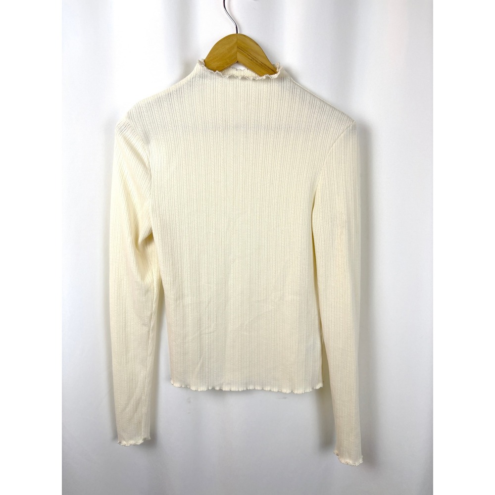 H&M Ribbed Mock Neck Lettuce Edge Pointelle Top Size M